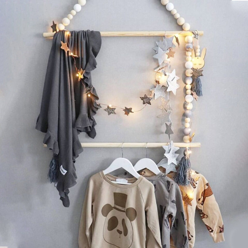 ins北欧风可爱木棍流苏衣帽架 创意儿童房挂饰壁挂童装店装饰道具|ruв категории жилой мебели, рама тип, вешалка - от Buy2taobao.com для оказания профессиональной услуги покупки агента Taobao