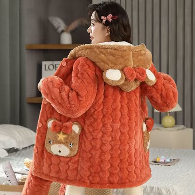 珊瑚绒睡衣女可爱家居服套装