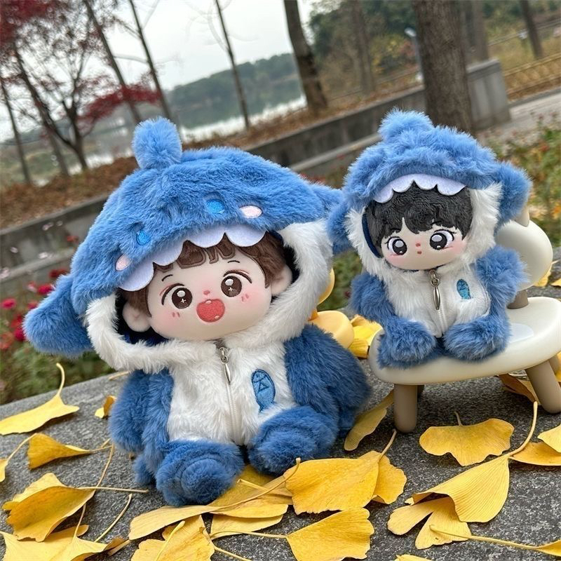 连体鲨鱼10cm20cm棉花娃娃衣服连体服可爱萌套装玩偶替换装现货