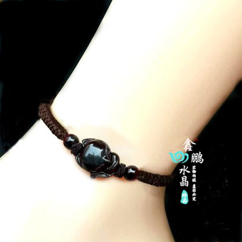 2026年天然彩眼黑曜石狐狸男女旺桃花手链灵狐招财平安脚链