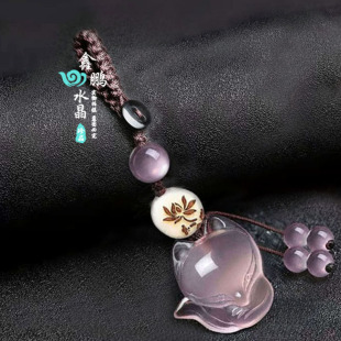 2026年粉水晶狐狸旺桃花钥匙扣挂件手机链吊坠男女款送人礼物礼品