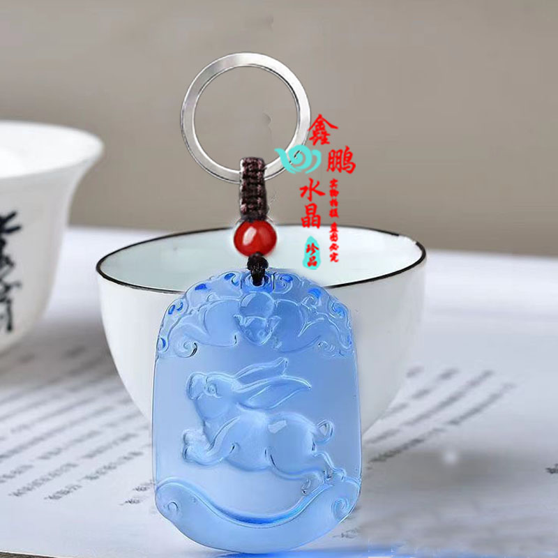 肖兔吊坠蓝晶石蓝绒晶