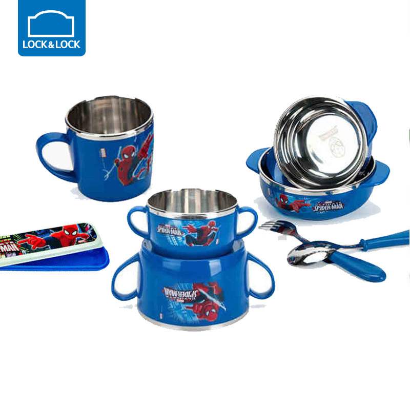乐扣乐扣漫威卡通蜘蛛侠不锈钢儿童餐具水杯碗筷叉勺子宝宝训练碗