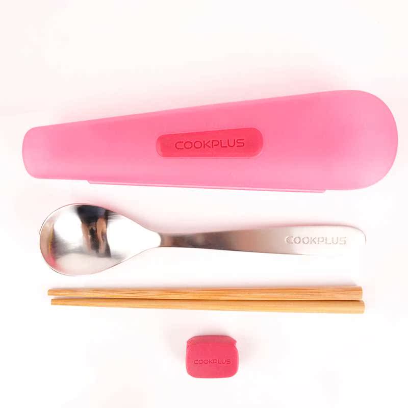 乐扣乐扣竹制不锈钢筷子勺子餐具套装盒便携学生成人大号创意可爱