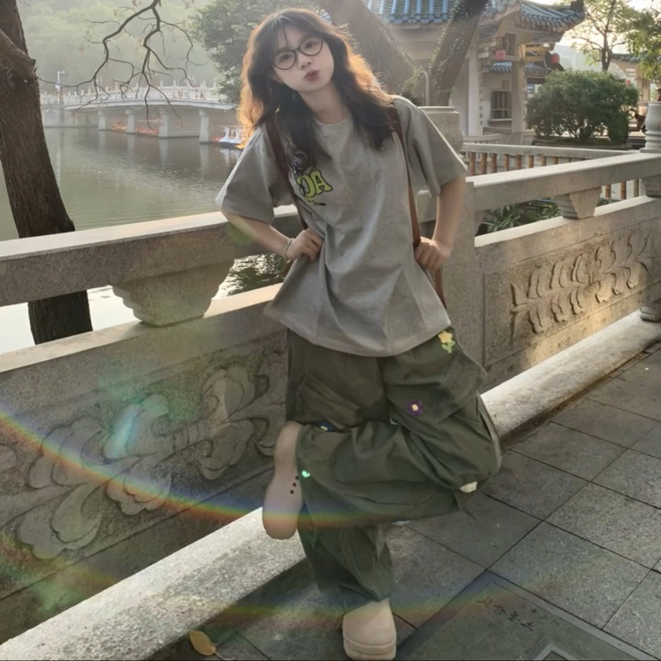 休闲运动套装女夏季新款学生韩版宽松纯棉短袖牛仔裤百搭两件套潮