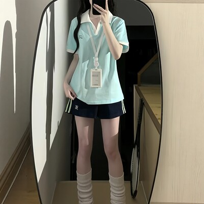 夏季学院风POLO短袖短裤套装女