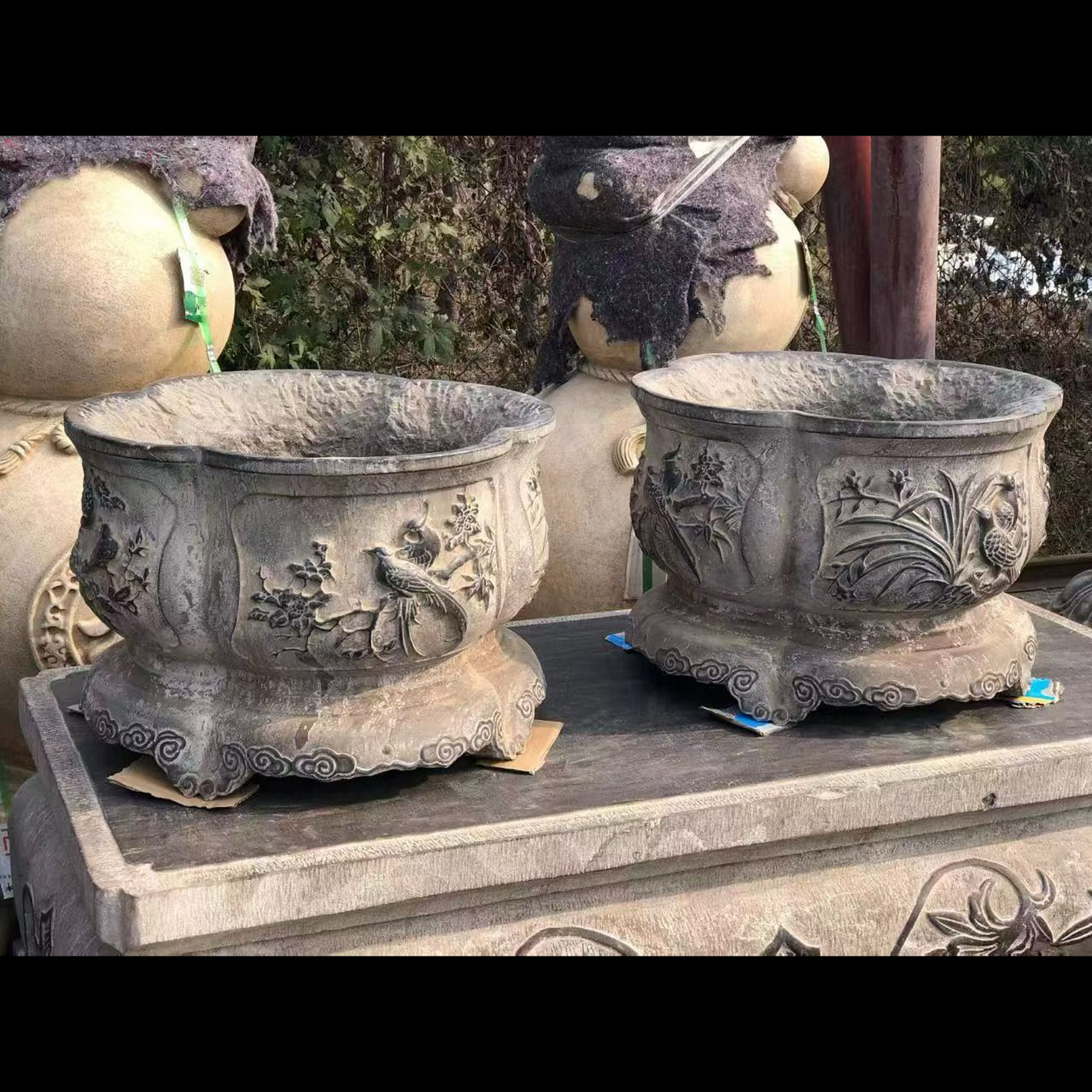 石雕仿古复古青石花盆石盆鱼缸鱼盆石缸门海摆件做旧摆放庭院装饰