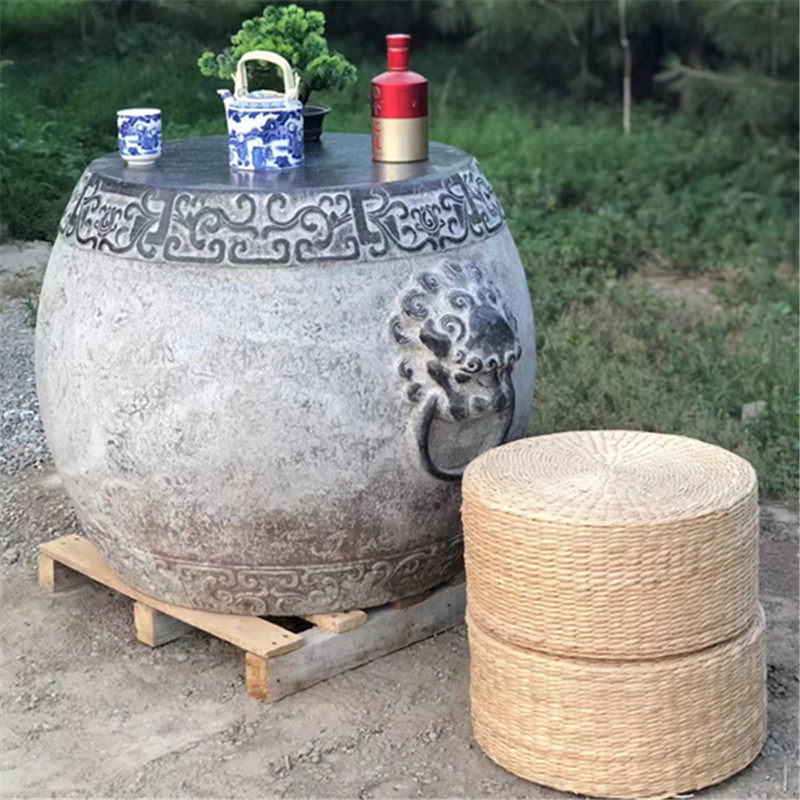 石雕复古鼓凳青石仿古做旧石头墩子庭院花园户外茶桌椅摆件圆花盆