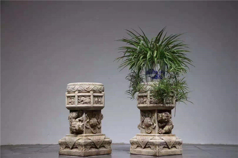 汉白玉仿古石雕做旧花墩狮子石几花几石鼓花台石头座摆件庭院动物