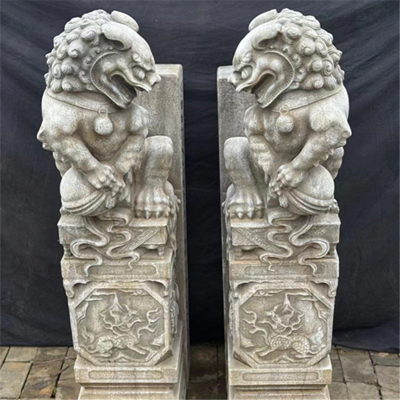 石雕复古仿古做旧青石门墩狮子庭院石头摆件门狮别墅饭店酒店会所