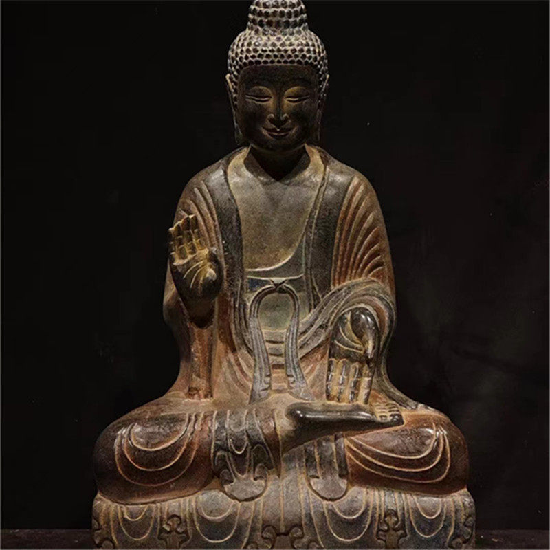 石雕复古仿古北魏青石佛像坐佛站佛佛头做旧摆件雕刻摆放室内佛堂