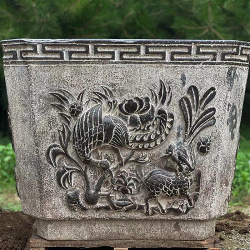 石雕复古仿古青石鱼缸鱼盆花盆石盆石槽庭院养鱼养花摆件做旧花园