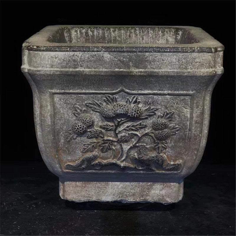 石雕复古仿古青石石盆石缸鱼盆花盆鱼缸摆件做旧摆放庭院家具别墅
