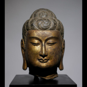 石雕仿古复古青石唐代鎏金佛头佛首佛像摆件做旧摆放佛堂家居寺庙