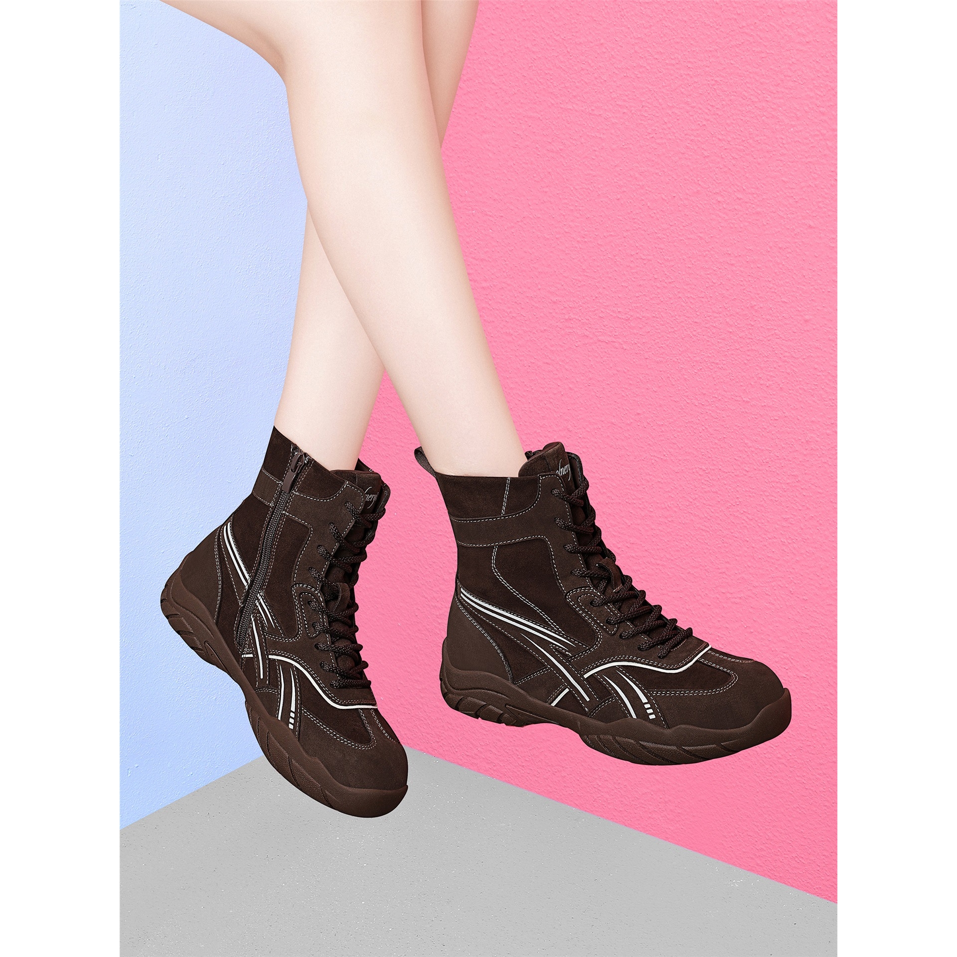 吴宣仪同款拳击靴子马丁靴女款小众西部短靴圆头中筒靴骑士靴厚底