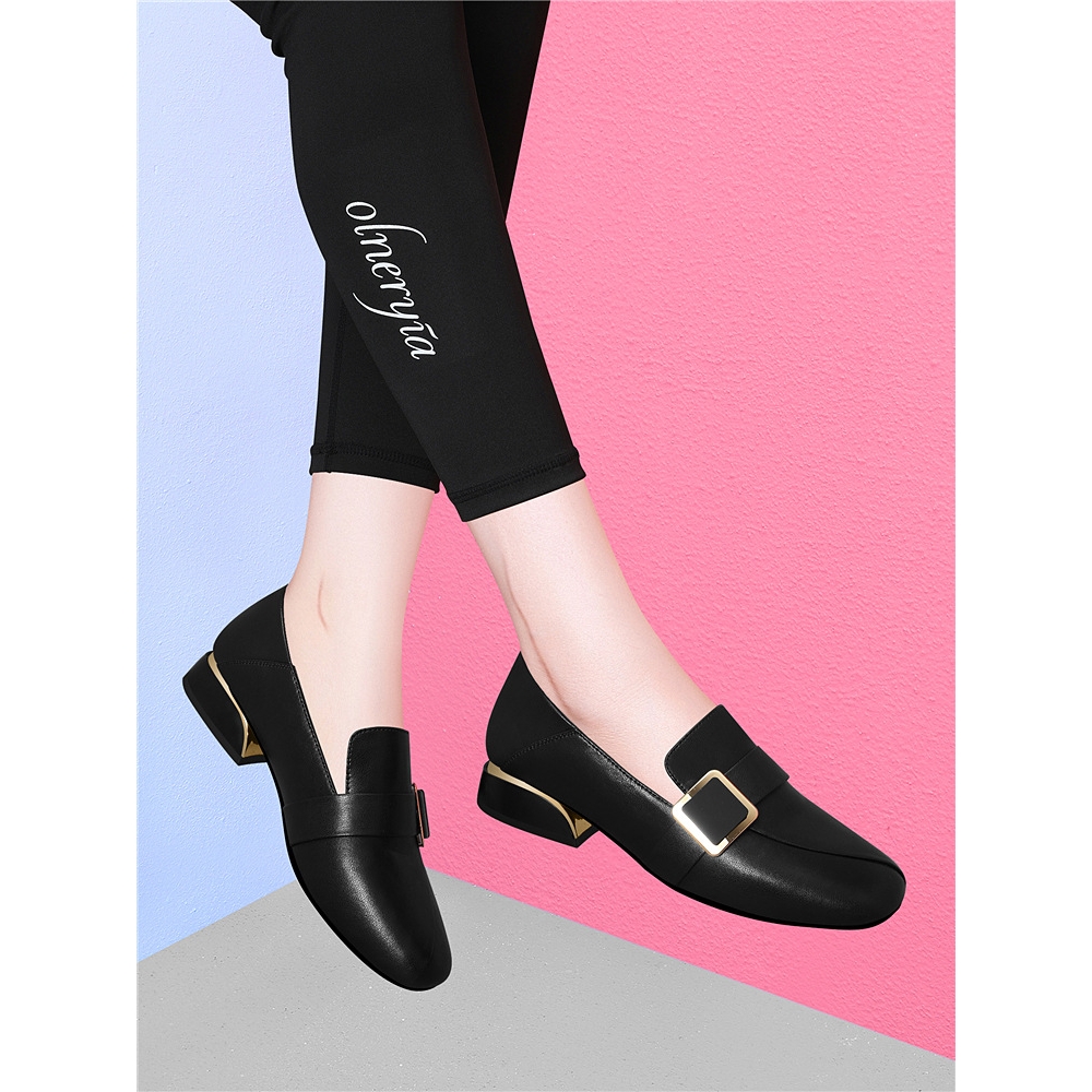 品牌黑色方头单鞋女2025新款春秋配裙子中跟粗跟英伦风小皮鞋百搭