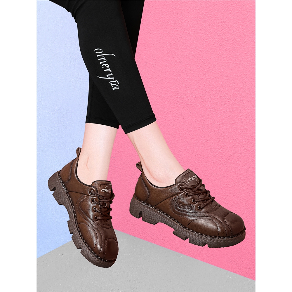 品牌真皮气质小单鞋女2025新款春秋厚底软底休闲乐福鞋上班小皮鞋