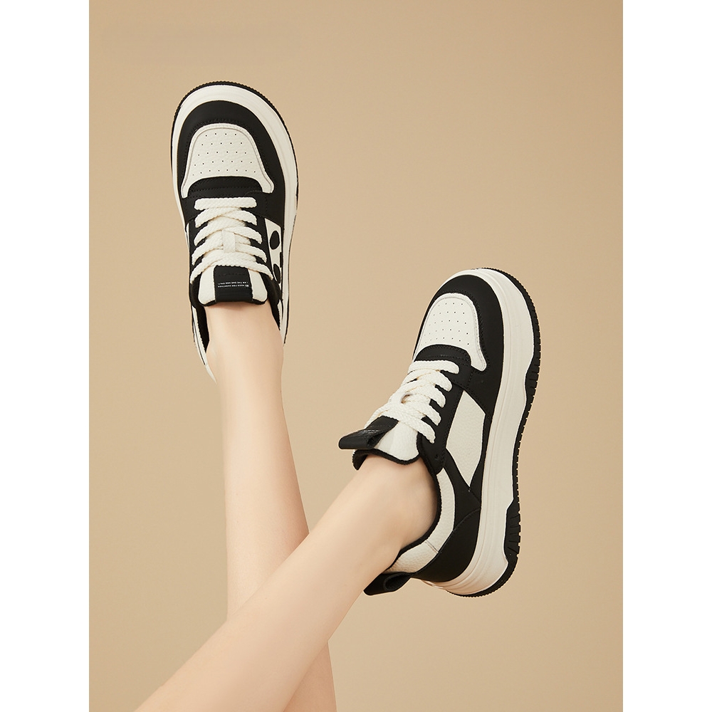 熊猫鞋女款小白鞋厚底板鞋2025新款女鞋黑白超火女士运动鞋