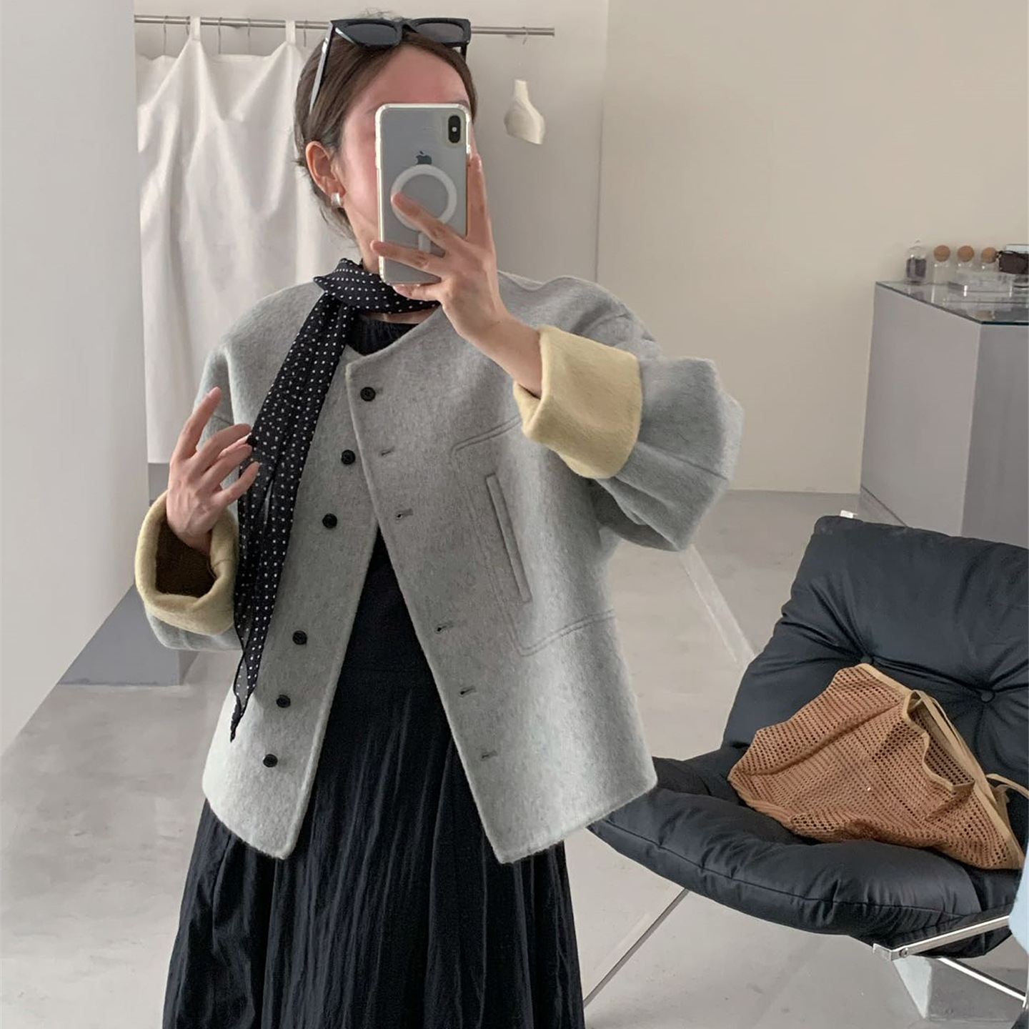 韩系小香风双色双面羊绒大衣女短款2025秋冬季新宽松羊毛呢外套