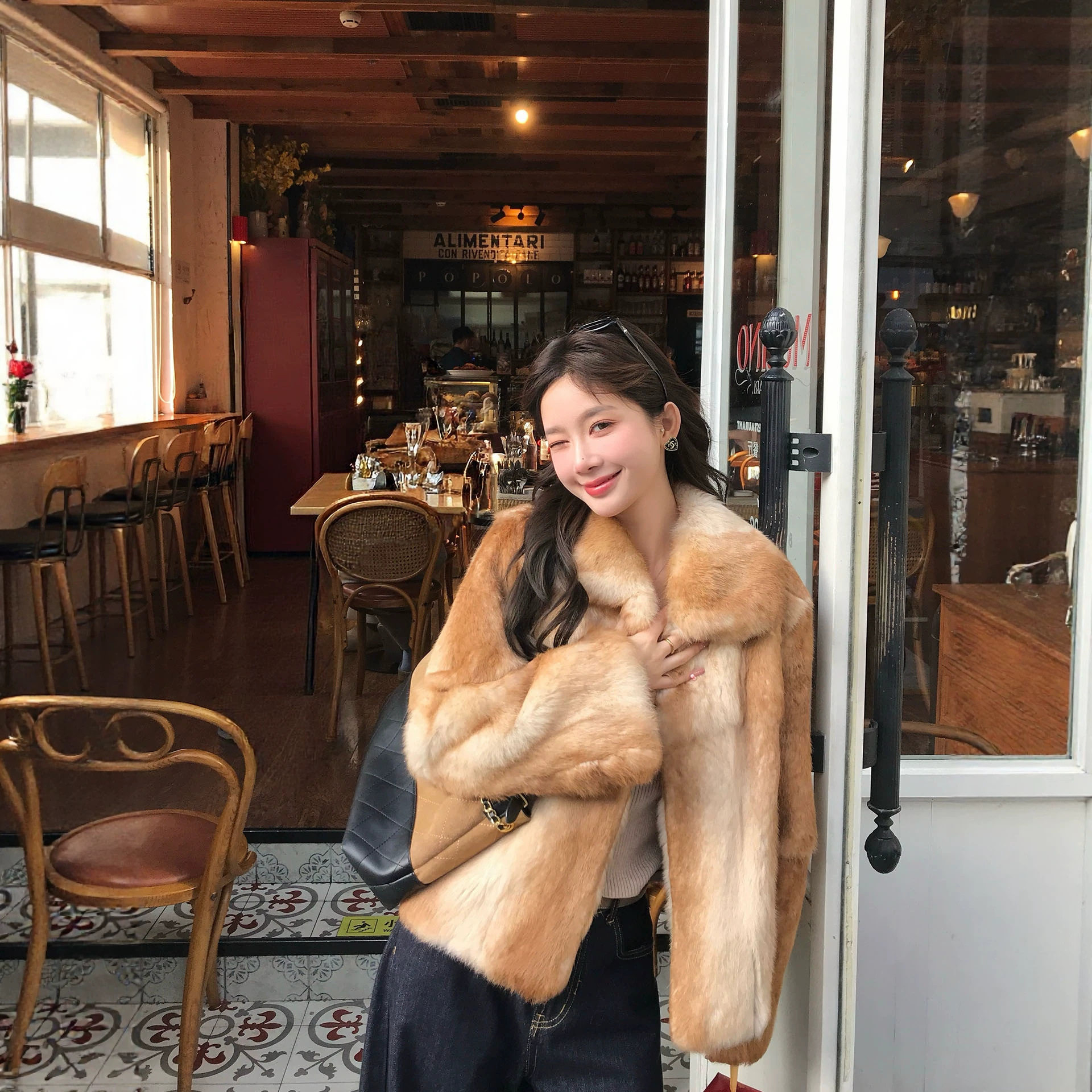 晚宴千金秋冬定染兔毛女皮草大衣
