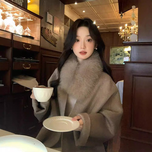 2025秋冬新款高级感双面羊绒大衣女中长款小个子羊毛呢皮草外套短