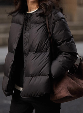 经典95白鹅绒黑色短款鹅绒服 棒球服羽绒服外套平湖高端轻薄女款