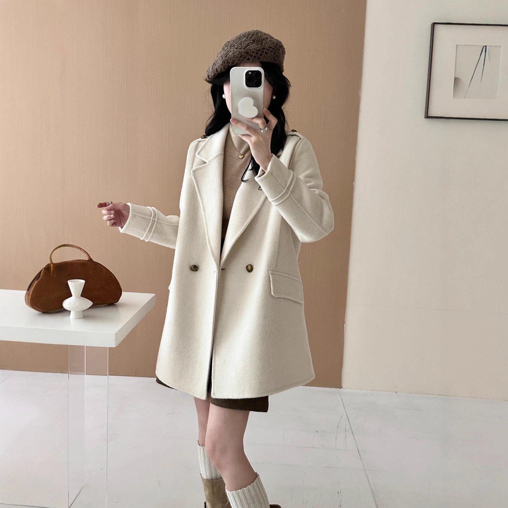 2026春秋新款双面羊绒大衣中长款小个子显瘦百搭西装羊毛外套女