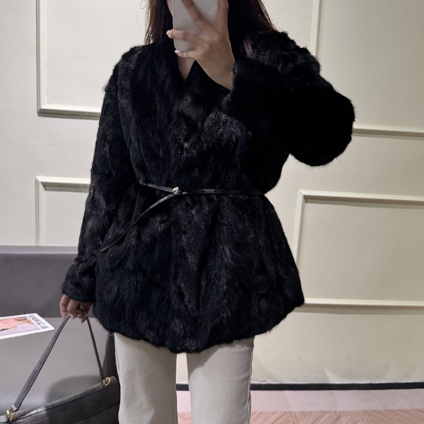 冬季女式水貂毛皮毛一体大衣