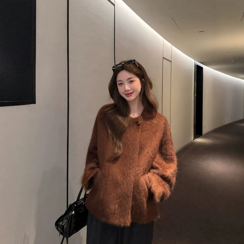 秋冬新款羊绒羊毛针织连帽大衣女