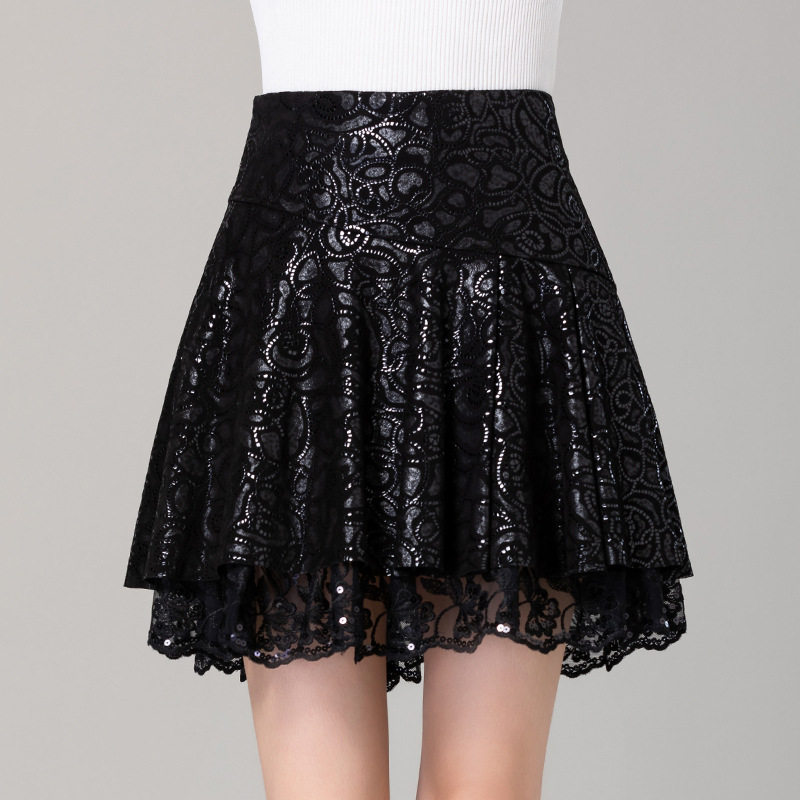 真皮半身裙女2026春秋新款显瘦高腰绵羊皮印花蕾丝百褶裙a字短裙,女装/女士精品,半身裙,淘宝优惠券,粉丝福利购,淘宝优惠卷