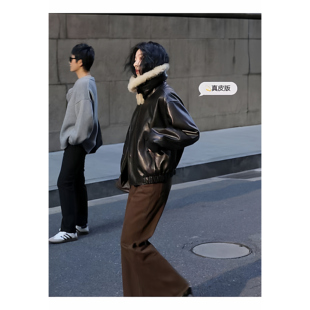 2026秋冬新款真皮绵羊皮皮衣女装短款夹棉羊糕毛领休闲保暖外套潮