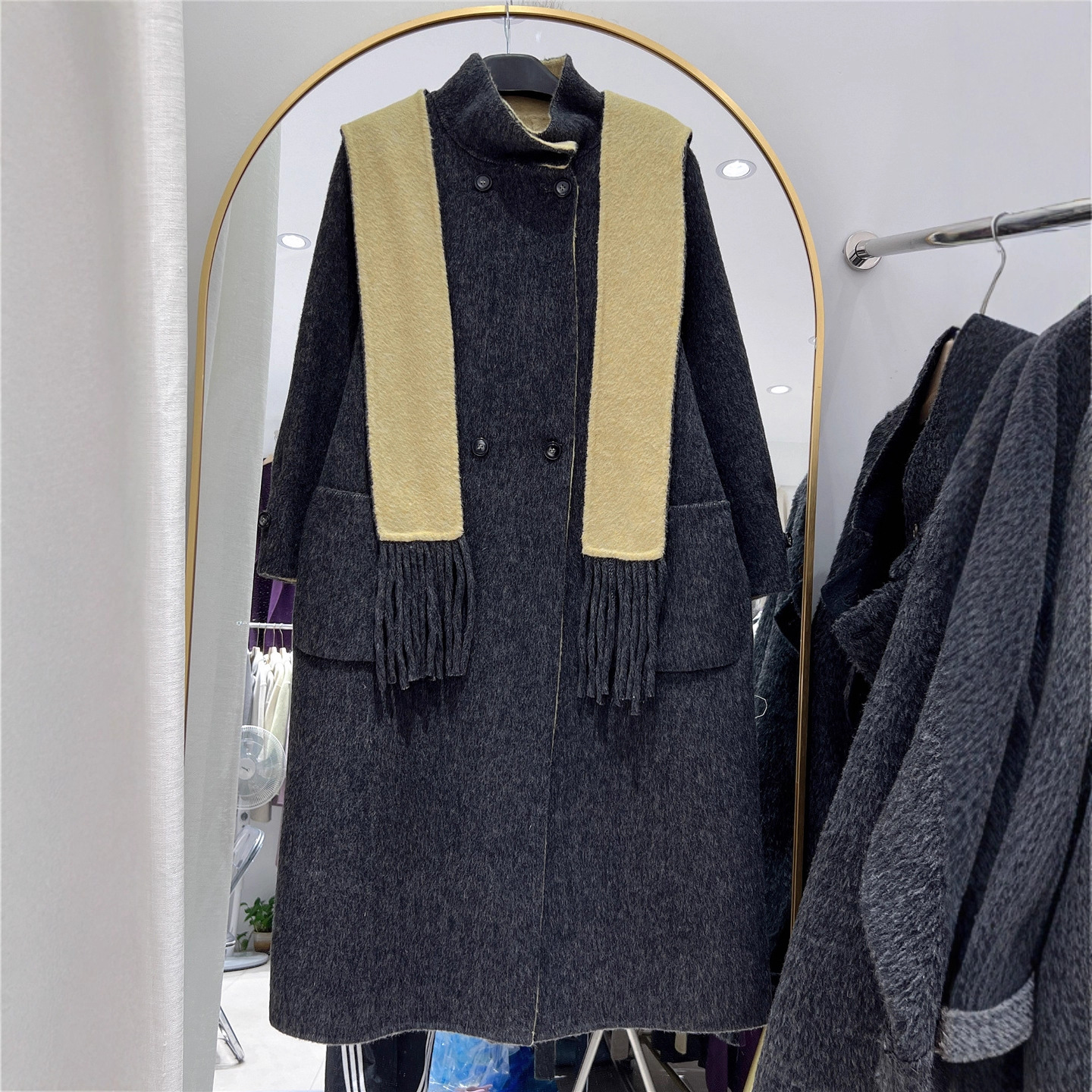 2025新秋冬毛呢外套中长款围巾双面呢小个子赫本风高级感羊毛大衣