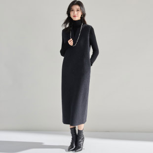 2025冬高级感灰色羊绒天丝羊毛双面呢通勤直筒宽松无袖连衣裙