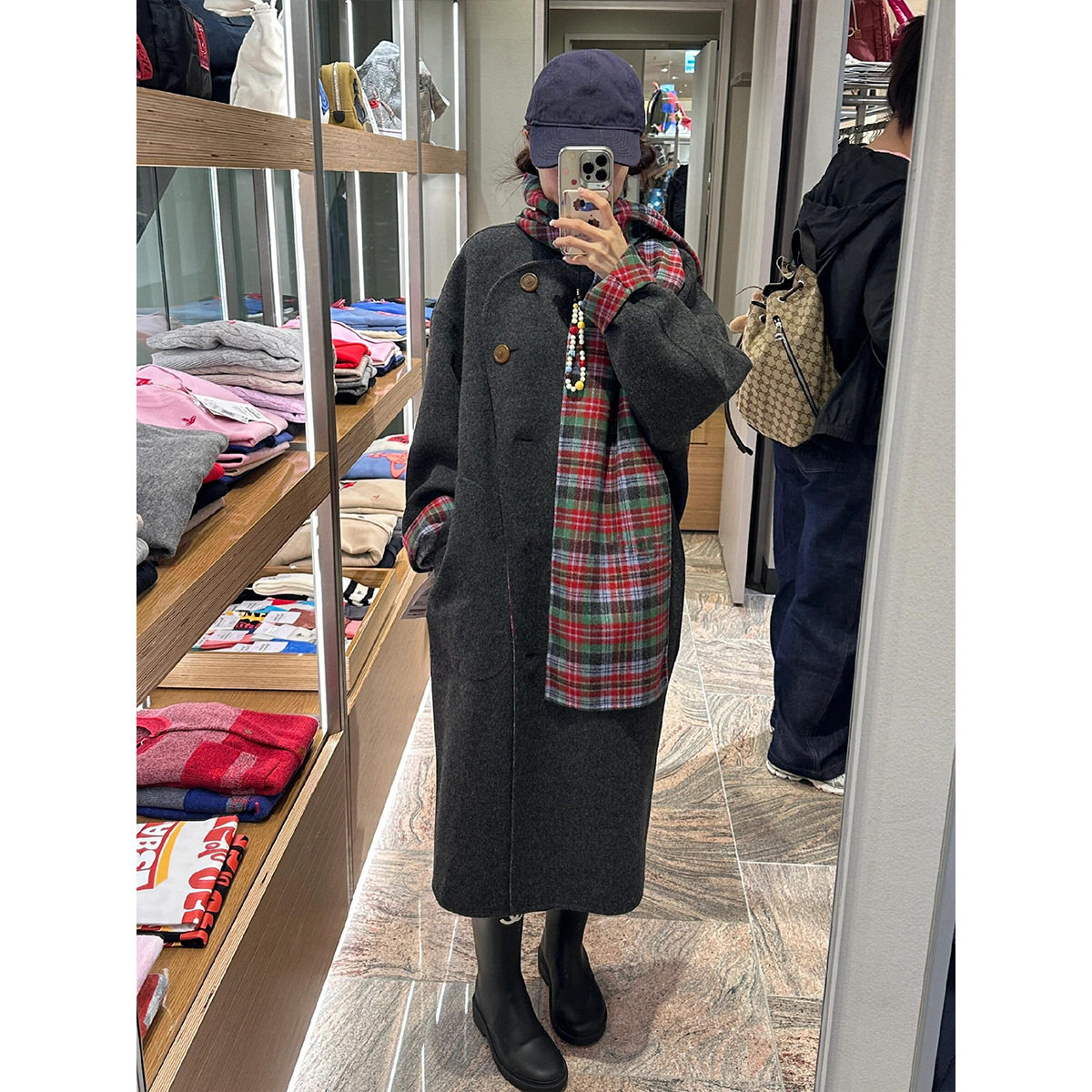 秋冬羊毛双面尼长款连帽呢大衣