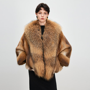 青根貂水貂毛皮草外套女2026冬季新款貉子毛大毛领整貂宽松大衣