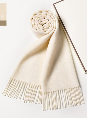 白色围巾100%澳洲美利奴羊毛围巾女冬季感白色围巾送女友老婆