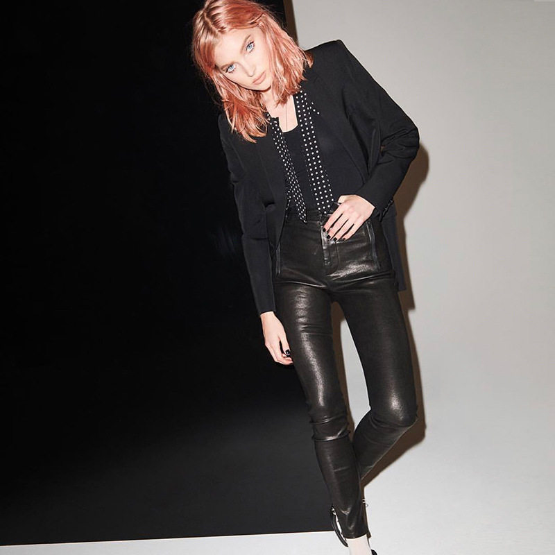 包臀显瘦！法国工艺弹力植糅绵羊皮长裤女拉链小脚进口真皮烟管裤