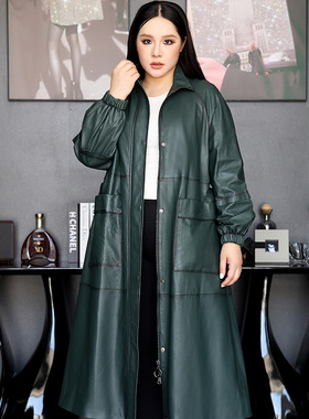 2026秋大码皮衣外套女士潮流气质春秋季时尚长款黑色真皮翻领风衣