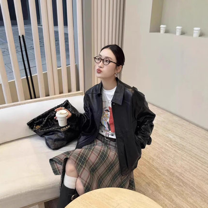 2025秋冬真皮山羊皮皮衣复古工装松紧夹克时酷飒韩系百搭外套女