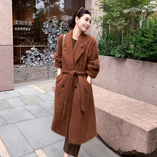 拉绒羊绒大衣女中长款过膝2026秋冬新款保暖高级羊毛呢外套厚