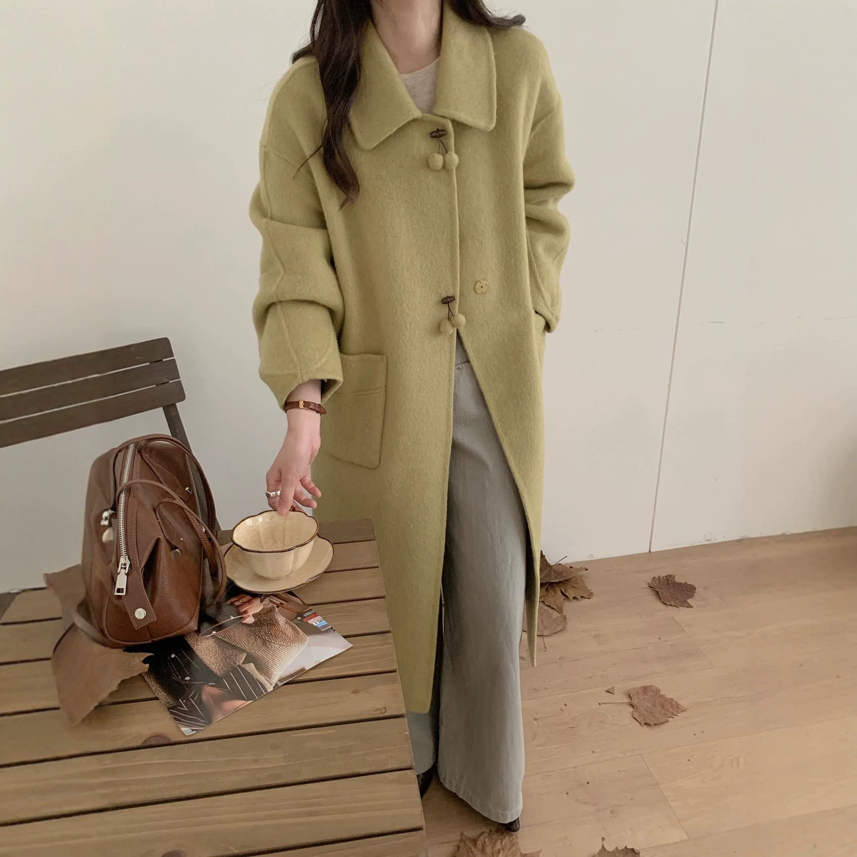 韩版双面羊毛加厚娃娃领大衣女