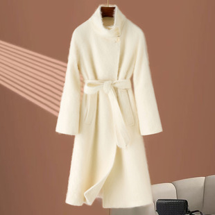 拉绒羊绒大衣女中长款2026秋冬新款立领气质高级感羊毛呢外套高端