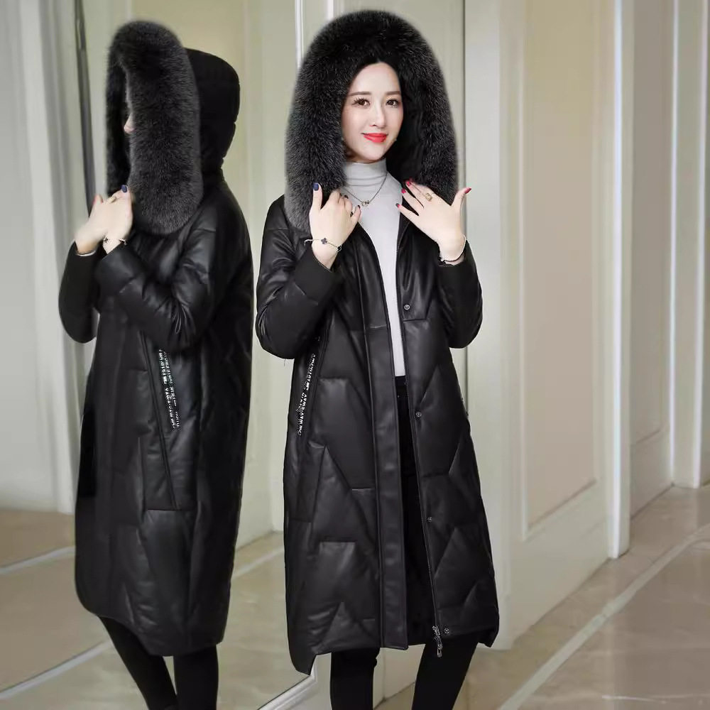海宁绵羊皮羽绒服女中长款狐狸毛皮草连帽2026冬季新真皮皮衣