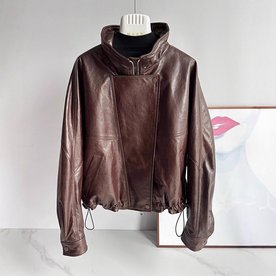 2026海宁秋冬真皮夹克外套绵羊油蜡皮潮流风立领机车帅气时尚皮衣