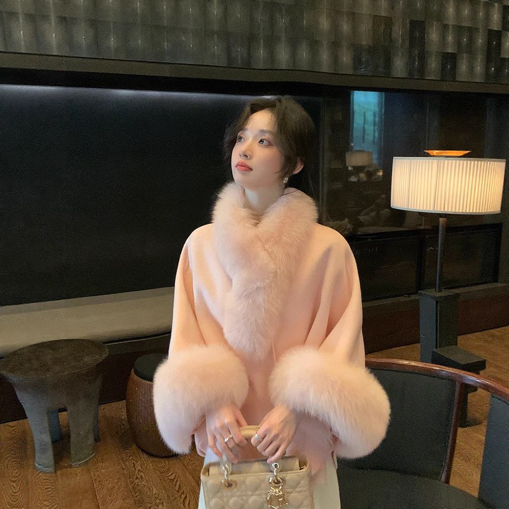 小个子毛呢羊毛外套短款狐狸毛