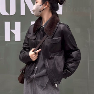 2026海宁新秋冬真皮鹅绒服高级感小个子绵羊皮短款皮衣羊毛领外套