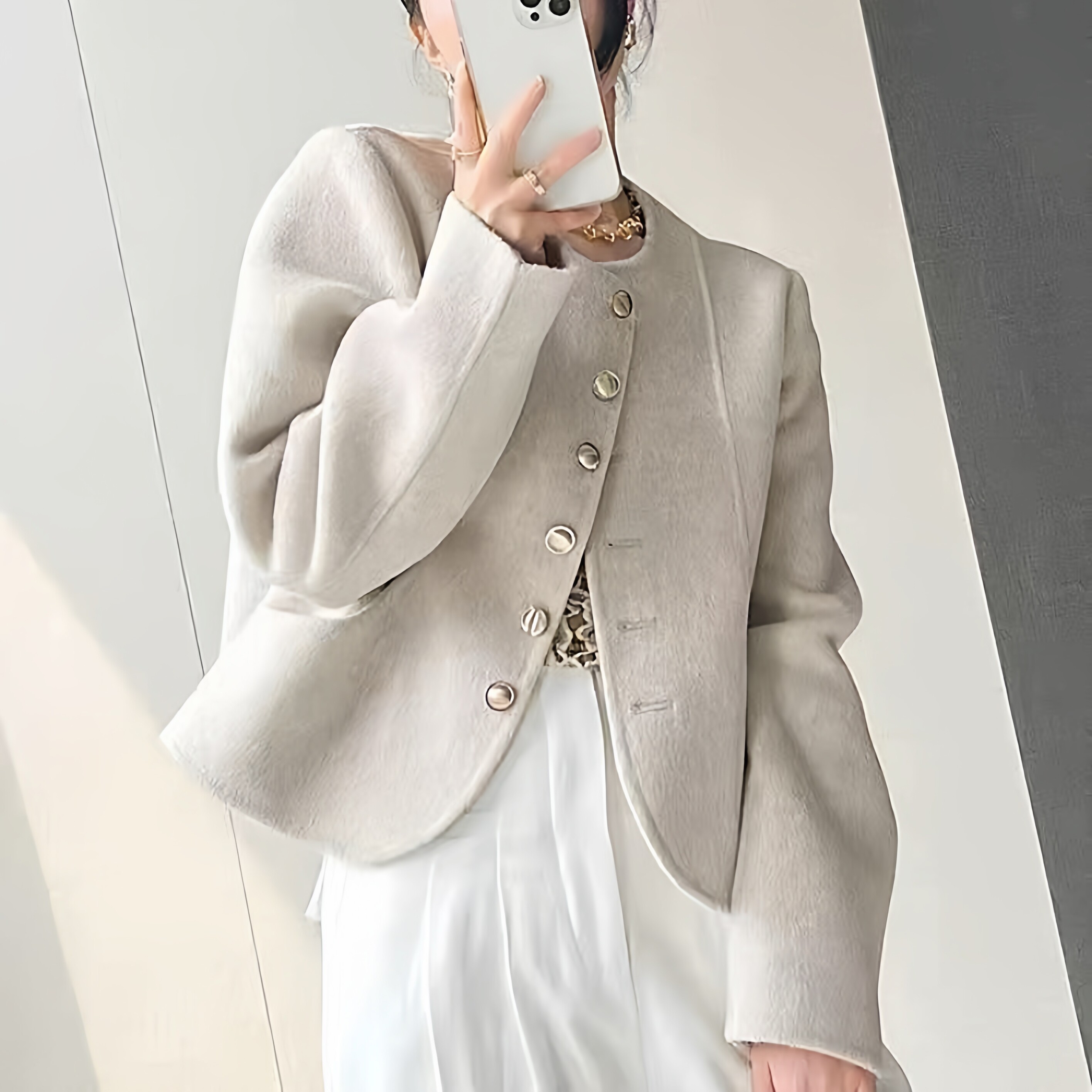 粉色双面羊绒小香风大衣女春新