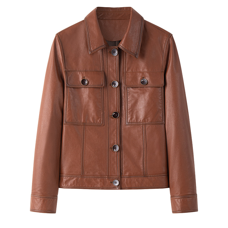 2025新款绵羊皮海宁机车皮夹克