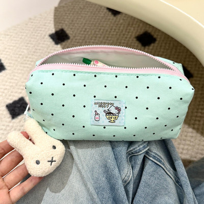 可爱波点猫咪笔袋女生高颜值开学小初高中生笔筒大容量文具收纳袋