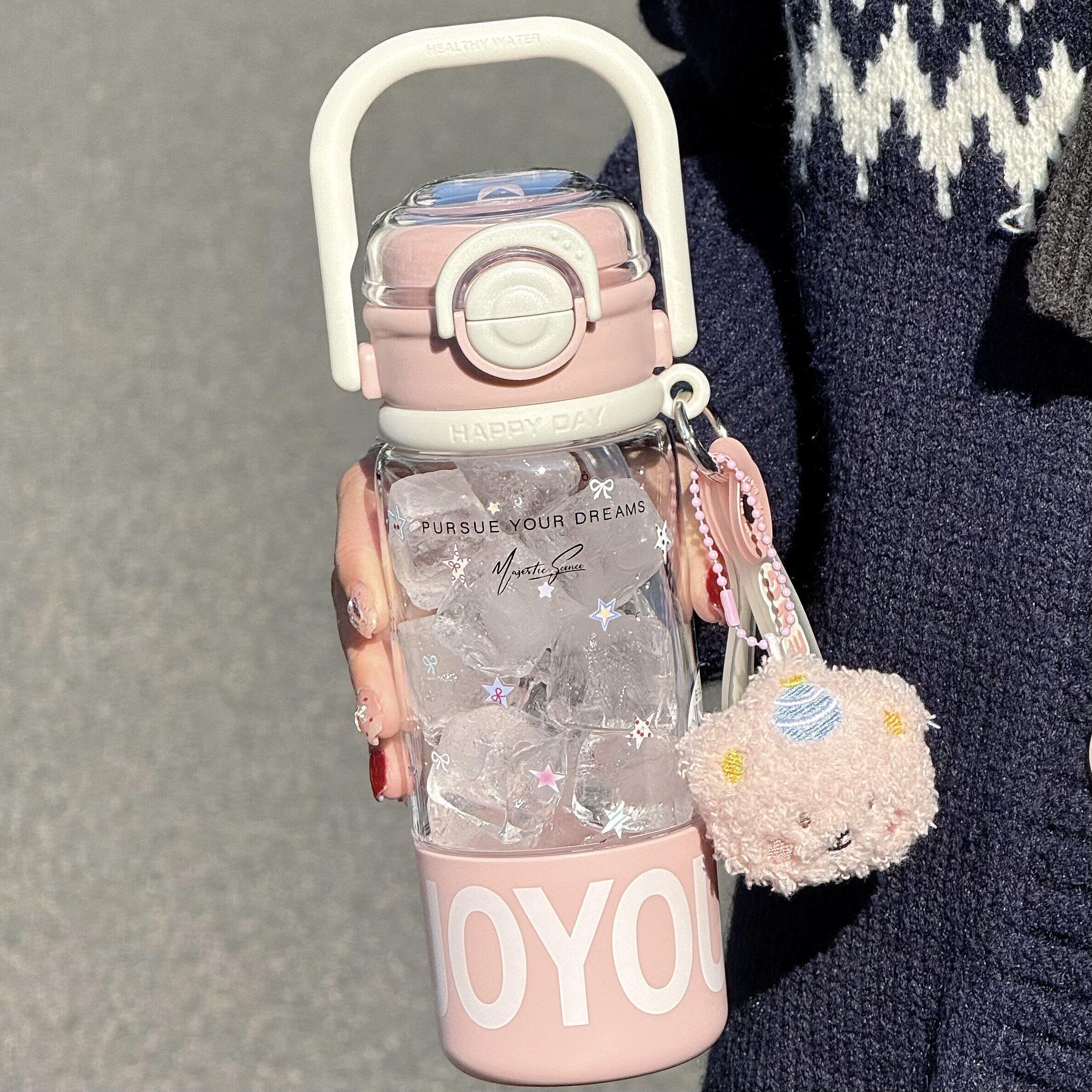 可爱女生高颜值带杯盖水杯夏季儿童tritan食品级学生随手吸管杯子